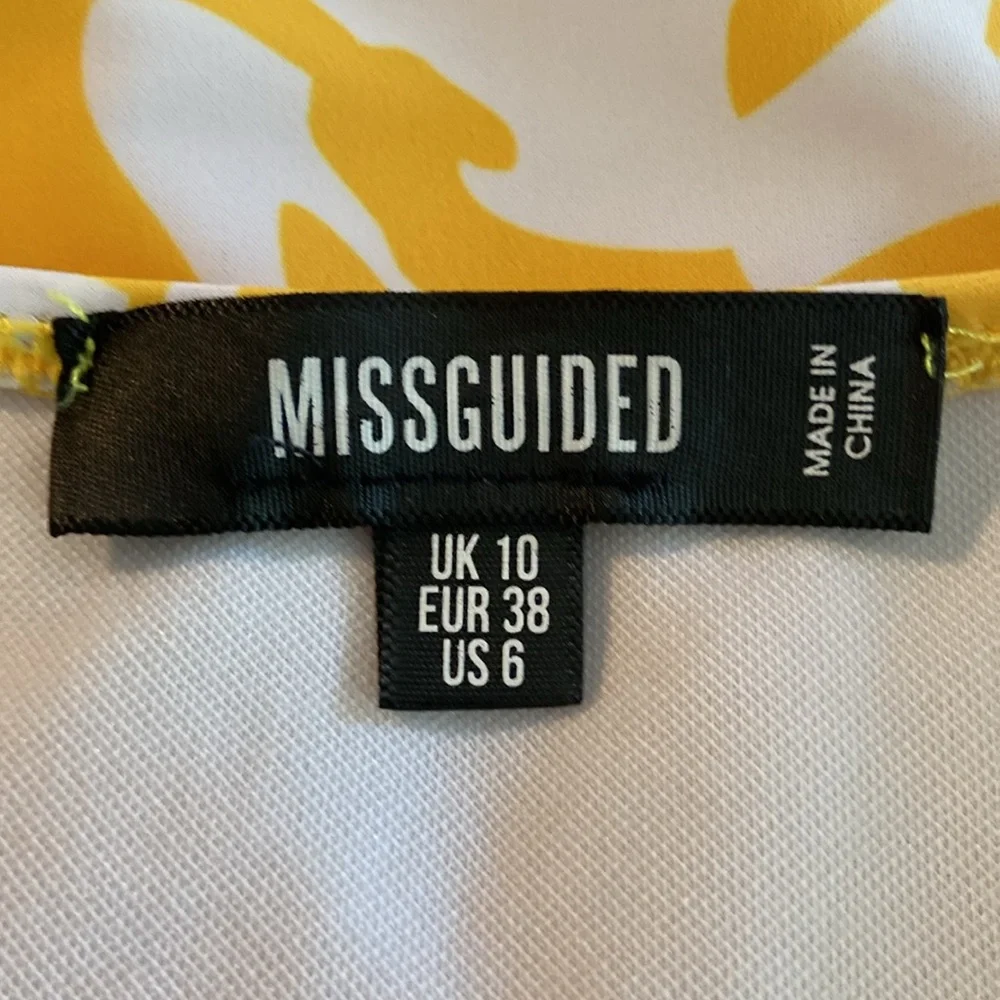 Missguided Yellow White Swirl Scoop Neck Adjustable Straps High Cut Bikini 3482
